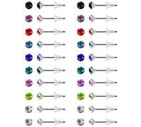 Kurtzy 20 Paires Boucle d’Oreille Clou Rond en Zirconium avec Boîte - 4 mm - 9 Couleurs de Pierres Naissance, Acier Inoxydable avec Embouts en Caoutchouc Souple - Piercing d Oreille Femme et Fille