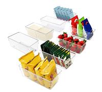 Kurtzy Bac Rangement Frigo et Placard (Lot de 8) - Boite Rangement Refrigérateur 20 cm sans BPA - Bac en Plastique Transparent pour Organiser Salles de Bains, Congélateur, Placard et Tiroir