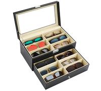 Kurtzy Boite a Lunette de Soleil Verrouillable - Rangement Lunette 2 Niveaux et 12 Compartiments avec Loquet - Presentoir Lunette de Soleil, Lunette de Vue - Boite Rangement Lunette Unisexe