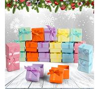 Kurtzy Boite Cadeau Vide pour Bagues (24 Pièces) - 4,1 x 4,1cm - Ecrin Bijoux en Carton Couleur Pastel avec Nœud et Mousse Velours - Boite Bague et Boucles - Mariages et Anniversaires
