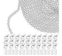 Kurtzy Chaine pour Bijoux Argentée - 10 m x 2,5 mm - Chaine Collier en Fer, 30 Fermoirs Mousquetons et 30 Anneaux Ouverts - Collier Chaine, Bracelet, Pendentif et Artisanat pour Hommes et Femmes