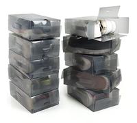 Kurtzy (Lot de 10 Boite de Rangement Chaussures en Plastique Gris - Rangement Chaussures pour Femmes, Hommes et Enfants - Pliables, Ondulées et Empilables pour le Rangement et le Voyage