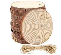 Kurtzy Lot de 10 Rondelles Bois Brut avec Trous & Ficelle - 10-12 cm de Diamètre et 10 mm d’Épaisseur - Rondin de Bois avec Écorce - Art & Loisirs Créatif, Déco d’Intérieur & de Noël