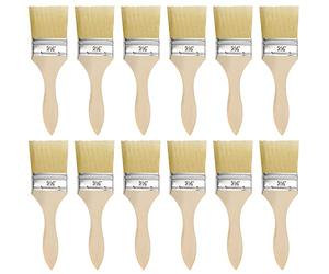 Kurtzy Lot de 12 pinceaux réutilisables - Tête de pinceau 6 cm et taille totale du pinceau 19,5 cm - Pour les travaux salissants, y compris la peinture à copeaux, le silicone, le gesso, la teinture