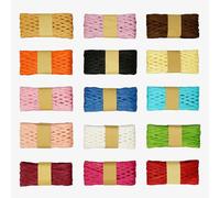 Kurtzy Lot de 15 Rubans en Rafia Paille Assortis - 20 m par Rouleau - Frisure pour Emballage Cadeau 15 Couleurs - Ficelle de Papier Idéale pour Emballages, Fleurs, Tissage, Loisirs Créatifs