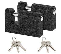 Kurtzy Lot de 2 cadenas avec clé - Verrou de 8 mm - Cadenas anti-effraction en fonte - Grand cadenas monobloc pour garage, conteneur, hangars, portes, armoires, portes et entrepôts