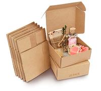 Kurtzy Lot de 20 boîtes cadeaux en papier kraft marron - La boîte mesure 12 x 12 x 5 cm - Facile à assembler - Boîtes à dragées carrées - Fêtes, anniversaires, mariages, vacances