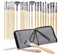 Kurtzy Lot de 24 Pinceaux Peinture & Étui - Kit Pinceau Peinture avec Poil de Nylon pour Acrylique, Huile, Aquarelle, Gouache - Idéal pour Maquillage, Miniatures, Nail Art & Art Rupestre