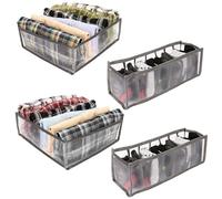 Kurtzy (Lot de 4 Organisateur Dressing Rangement - 2 Grandes Boîtes en Maille à 6 Grilles & 2 Boîtes Moyennes à 7 Grilles - Rangement Vetement Dressing & Tiroir Pliable - Rangement Jean & Autres