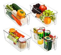 Kurtzy (Lot de 4 Rangement Frigo avec Poignées - 31,2 de Longueur - Bac de Rangement Plastique Transparent pour Salle de Bains, Cellier, Tiroir et Congélateur