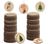 Kurtzy Lot de 50 Rondelles Bois Naturel Brut - 3 à 5 cm de Diamètre - Tranches de Bois Brut avec Écorce et Sans Trou - Bois pour Pyrogravure, Artisanat et Décoration de Noël et de Mariage