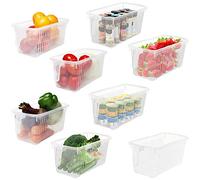 Kurtzy Lot de 8 Rangement Frigo et Placard de Cuisine avec Poignées - 32 cm de Longueur - Bac de Rangement Plastique Transparent pour Salle de Bains, Garde-Manger, Tiroir, Congélateur et Maison