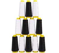 Kurtzy Lot de Bobine de fil pour Machine à Coudre (12 Pcs) - Cones de Polyester Blanc et Noir 11,5 cm x 900 m - Ensemble Couture à la Main, Broderie et Machine