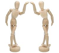 Kurtzy Mannequin de Bois Articulé avec Support de 30,5 cm (Lot de 2) - Pantin Flexible Unisexe pour Dessin, Peinture et Déco Intérieure