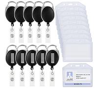 Kurtzy Porte Badge Enrouleur (Lot de 10) - Porte Carte Transparent en Plastique Horizontal, Résistant et Imperméable avec Mousqueton - Pour Porte-Clés, Porte-Noms, Pass et Ceintures