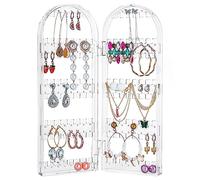 Kurtzy Porte Bijoux Pliable - 5 Niveaux & 2 Panneaux de Rangement Boucle d’Oreille, Bracelets & Colliers - Accueille 60 Paires de Boucles d’Oreille - Presentoir Bijoux Acrylique Transparent
