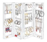 Kurtzy Porte Bijoux Pliable - 5 Niveaux & 4 Panneaux de Rangement Boucle d’Oreille, Bracelets & Colliers - Accueille 128 Paires de Boucles d’Oreille - Presentoir Bijoux Acrylique Transparent