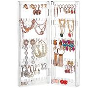 Kurtzy Porte Bijoux Pliable - 8 Niveaux & 2 Panneaux de Rangement Boucle d’Oreille, Bracelets & Colliers - Accueille 64 Pair de Boucles d’Oreille - Presentoir Bijoux Acrylique Transparent