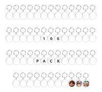 Kurtzy Porte Cle Photo Rond Personnalisable Neutre (Lot 100) 4 cm de Diamètre - Porte Clé Photo Transparent Acrylique avec Anneau pour Photos Double Face - Porte Clef Photo pour Famille, Amis, Cadeaux