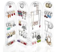 Kurtzy Présentoir Boucles d’Oreilles Pliable en Acrylique - Accueille 120 Paires de Boucles d’Oreilles - Rangement Boucle d’Oreille, Bracelets et Collier avec 4 Panneaux & 5 Niveaux