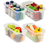 Kurtzy Rangement Frigo et Placard de Cuisine avec Poignées (Lot de 4) - 32 cm de Longueur - Bac de Rangement Plastique Transparent pour Salle de Bains, Garde-Manger, Tiroir, Congélateur et Maison