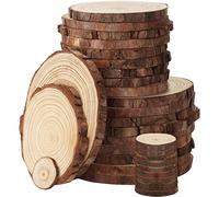 Kurtzy Rondelles Bois Naturel Brut (Lot de 30) - 3 à 16 cm de Diamètre - Tranches de Bois Brut avec Écorce et Sans Trou - Bois pour Pyrogravure, Artisanat et Décoration de Noël et de Mariage