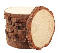 Kurtzy Rondin de Bois Deco - Lot 10 Rondelles Brut 10cm Épaisseur 10 mm - Rond avec Écorce pour Loisirs Créatifs Noël Sous Verre