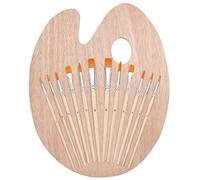 Kurtzy Set Pinceau Peinture et Palette en Bois (12 Pinceaux) Palette de Peintre Ovale - Peinture Acrylique, Huile et Aquarelle - pour Toile, Céramique, Argile, Bois et Modèles