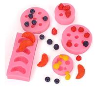 Kurtzy Silicone Patisserie Fruits (Lot de 5) - Moule Silicone 3D Ananas, Orange, Fraise, Myrtille & Mûre - Moule Friture Chocolat Pâques, Bonbon, Gelée & Savon - Garnitures