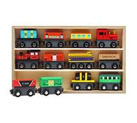 Kurtzy Train Magnétique avec Boîte de Rangement (Lot de 12) - Train en Bois Enfant pour Garçons et Filles de 3 Ans et Plus - Wagon Ludique pour Enfant Compatibles avec la Plupart des Circuit en Bois