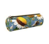 kurue Flying Bees Trousse à crayons en cuir avec fermeture éclair Motif marguerites