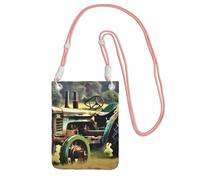 kurue Petit sac à bandoulière à bandoulière avec bandoulière réglable pour téléphone portable, motif tracteur, photo de ferme, sac à main avec sangle réglable pour femme, rose, Taille unique