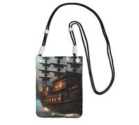 kurue Petit sac à bandoulière fantaisie avec imprimé bateau pirate pour téléphone portable, portefeuille avec sangle réglable pour femme, noir, Taille unique