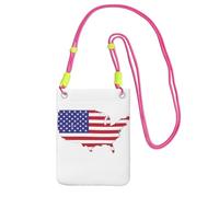 kurue Petit sac à bandoulière imprimé carte du drapeau des États-Unis, sac à bandoulière pour téléphone portable, porte-monnaie avec sangle réglable pour femme, Fuchusia, Taille unique