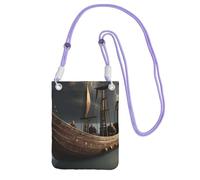 kurue Petit sac à bandoulière nordique imprimé bateau pirate avec sangle réglable pour téléphone portable, violet, Taille unique