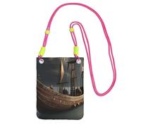 kurue Petit sac à bandoulière nordique imprimé bateau pirate avec sangle réglable pour téléphone portable, Fuchusia, Taille unique
