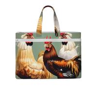 kurue Sac à main avec imprimé coq et poulet, 26 x 38,1 cm, 2 poches zippées, grande capacité pour les dossiers - Idéal pour le travail et les voyages