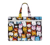 kurue Sac à main de nombreux chats de dessin animé 26 x 38,1 cm, 2 poches zippées, grande capacité pour dossiers - Idéal pour le travail et les voyages, etc
