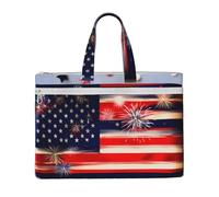 kurue Sac à main motif drapeau américain feu d'artifice 4 juillet 26 x 38,1 cm, 2 poches zippées, grande capacité pour dossiers - Idéal pour les travaux manuels et les voyages