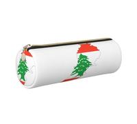 kurue Trousse à crayons en cuir avec motif carte du drapeau du Liban, jolie trousse de papeterie, sac à cosmétiques portable avec fermeture éclair