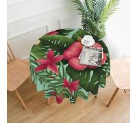 Kururi Nappe de table ronde imperméable avec imprimé feuilles tropicales hawaïennes pour cuisine, fête, pique-nique, salle à manger, décoration de table, taille unique