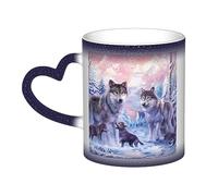 Kururi Tasse à thé magique avec impression de famille de loups à changement de couleur pour femme et fille