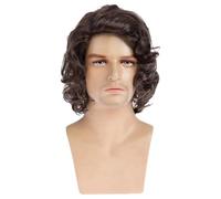 Kurz gelockte braune Herrenperücke, 6 Zoll, mittellang, lockiges Design, hochtemperaturbeständige Kunstfaser, realistische Haarlinie, natürlicher Look für den täglichen Gebrauch und Kostümpartys