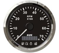 KUS Compte-tours 85 mm 0-7000 tr/min Affichage avec rétroéclairage rouge avec compteur d'heures de fonctionnement avec 4 alarmes LED 12 V Étanche pour camions, motos, bateaux