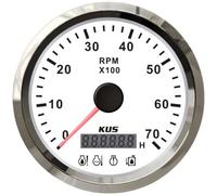 KUS Compte-tours 85 mm 0-7000 tr/min avec compteur d'heures de fonctionnement avec 4 alarmes LED avec rétroéclairage rouge 12 V pour véhicules, voitures, motos, yachts