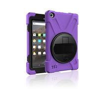 KUSEZJK Coque pour Amazon Fire 7 2019 & 2017, Antichoc Armure Robuste Étui avec Support Rotatif à 360 Degrés et Dragonne, TPU + PC Housse pour Amazon Fire 7 2019 & 2017 (Mauve)