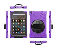 KUSEZJK Coque pour Amazon Fire HD 10 2019 & 2018 & 2017, Antichoc Armure Robuste Étui avec Support Rotatif à 360 Degrés et Dragonne, TPU + PC Housse pour Amazon Fire HD 10 2019 & 2018 & 2017 (Mauve)