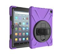 KUSEZJK Coque pour Amazon Fire HD 8 2020 & Amazon Fire HD 8 Plus 2020, Antichoc Armure Robuste Étui avec Support Rotatif à 360 Degrés et Dragonne, TPU + PC Housse pour Amazon Fire HD 8 2020 (Mauve)