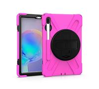 KUSEZJK Coque pour Galaxy Tab S6 10.5 T860 T865 T867, Antichoc Armure Robuste Étui avec Support Rotatif à 360 Degrés, Dragonne et Porte-Stylet, TPU + PC Housse pour Galaxy Tab S6 10.5" (Rose Rouge)
