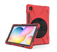 KUSEZJK Coque pour Galaxy Tab S6 Lite 10.4 P610 P615, Antichoc Armure Robuste Étui avec Support Rotatif à 360 Degrés, Dragonne et Porte-Stylet, TPU + PC Housse pour Galaxy Tab S6 Lite 10.4" (Rouge)